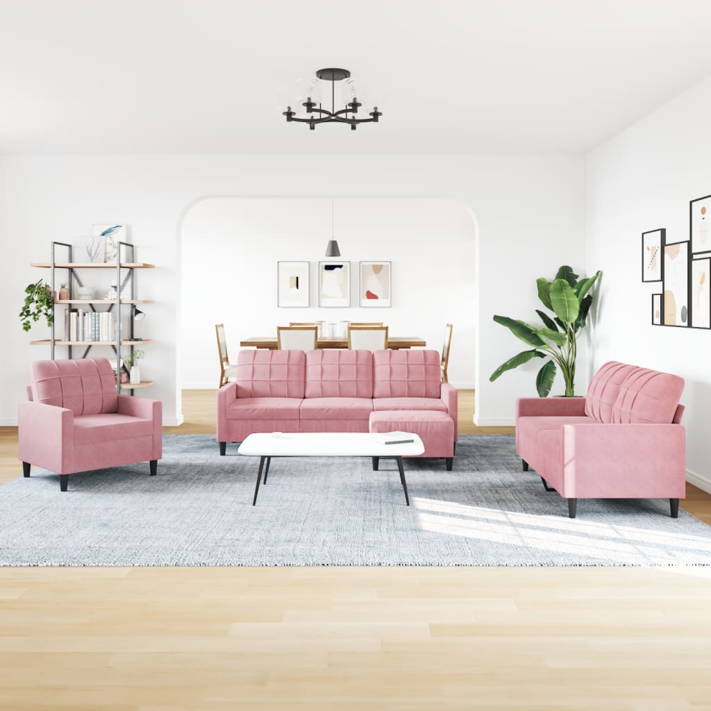 4-dijelni set sofa s jastucima ružičasti baršunasti