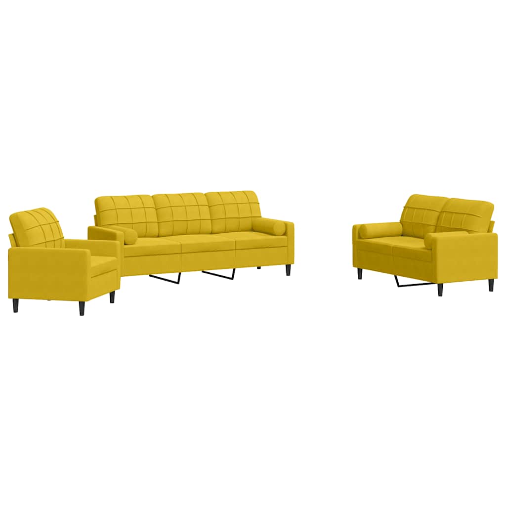 3-dijelni set sofa s jastucima žuti baršunasti