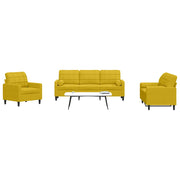 3-dijelni set sofa s jastucima žuti baršunasti