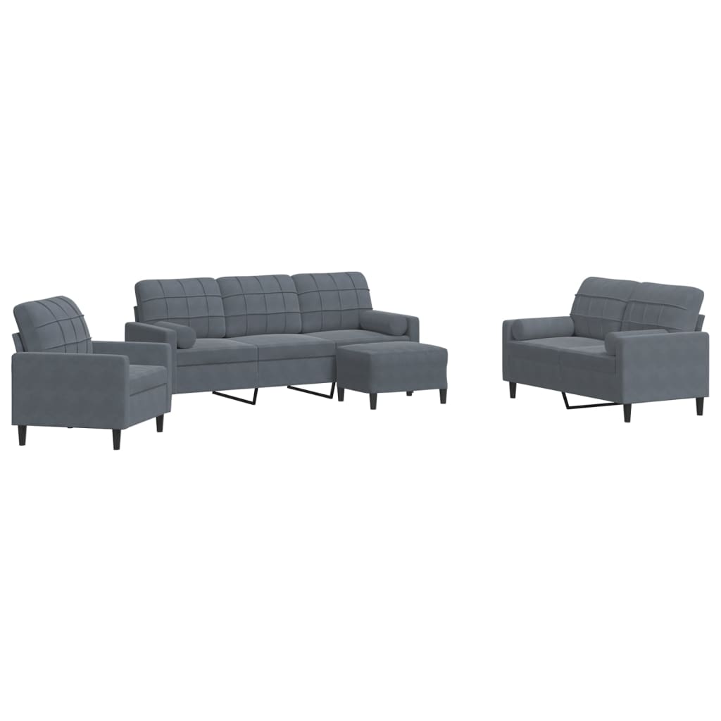 4-dijelni set sofa s jastucima tamnosivi baršunasti