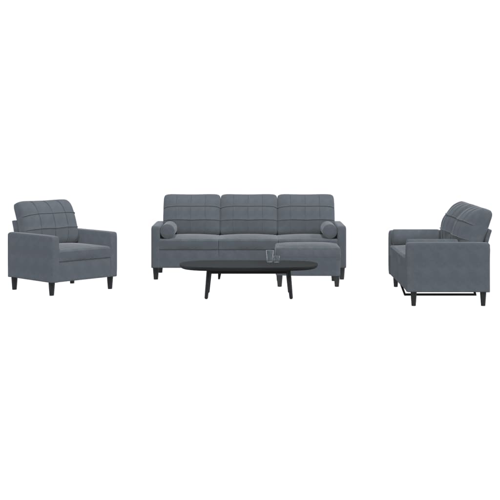 4-dijelni set sofa s jastucima tamnosivi baršunasti