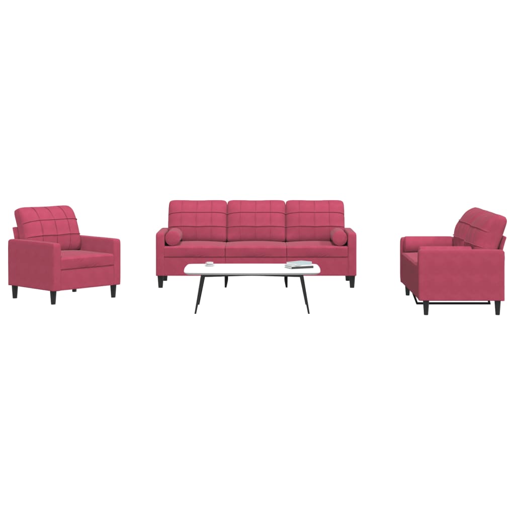 4-dijelni set sofa s jastucima crvena boja vina baršunasti