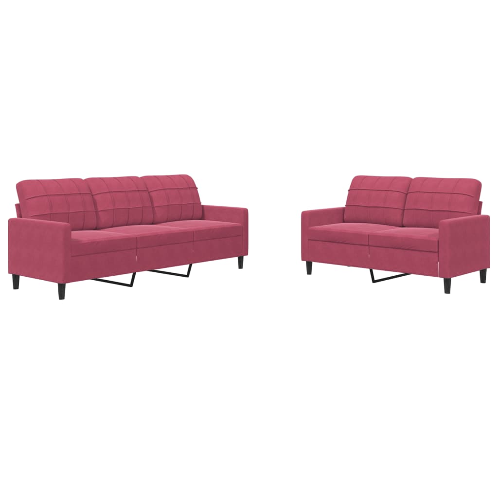 2-dijelni set sofa s jastucima crvena boja vina baršunasti