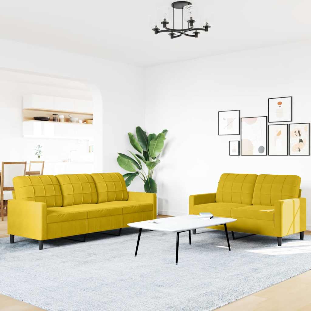 2-dijelni set sofa s jastucima žuti baršunasti