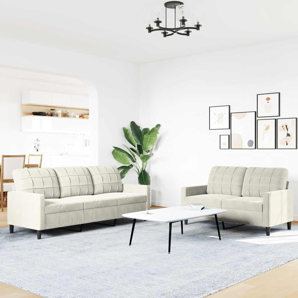 2-dijelni set sofa s jastucima krem baršunasti