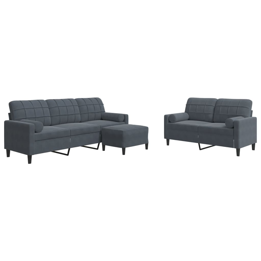 3-dijelni set sofa s jastucima tamnosivi baršunasti