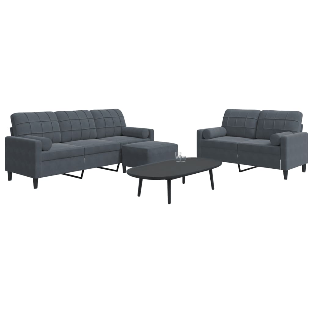 3-dijelni set sofa s jastucima tamnosivi baršunasti