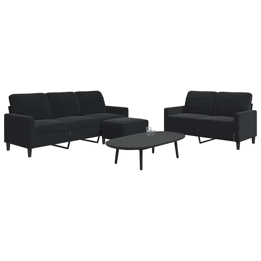 3-dijelni set sofa s jastucima crni baršunasti