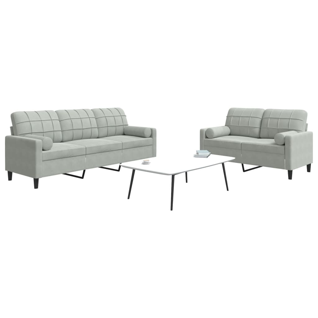 2-dijelni set sofa s jastucima svjetlosivi baršunasti