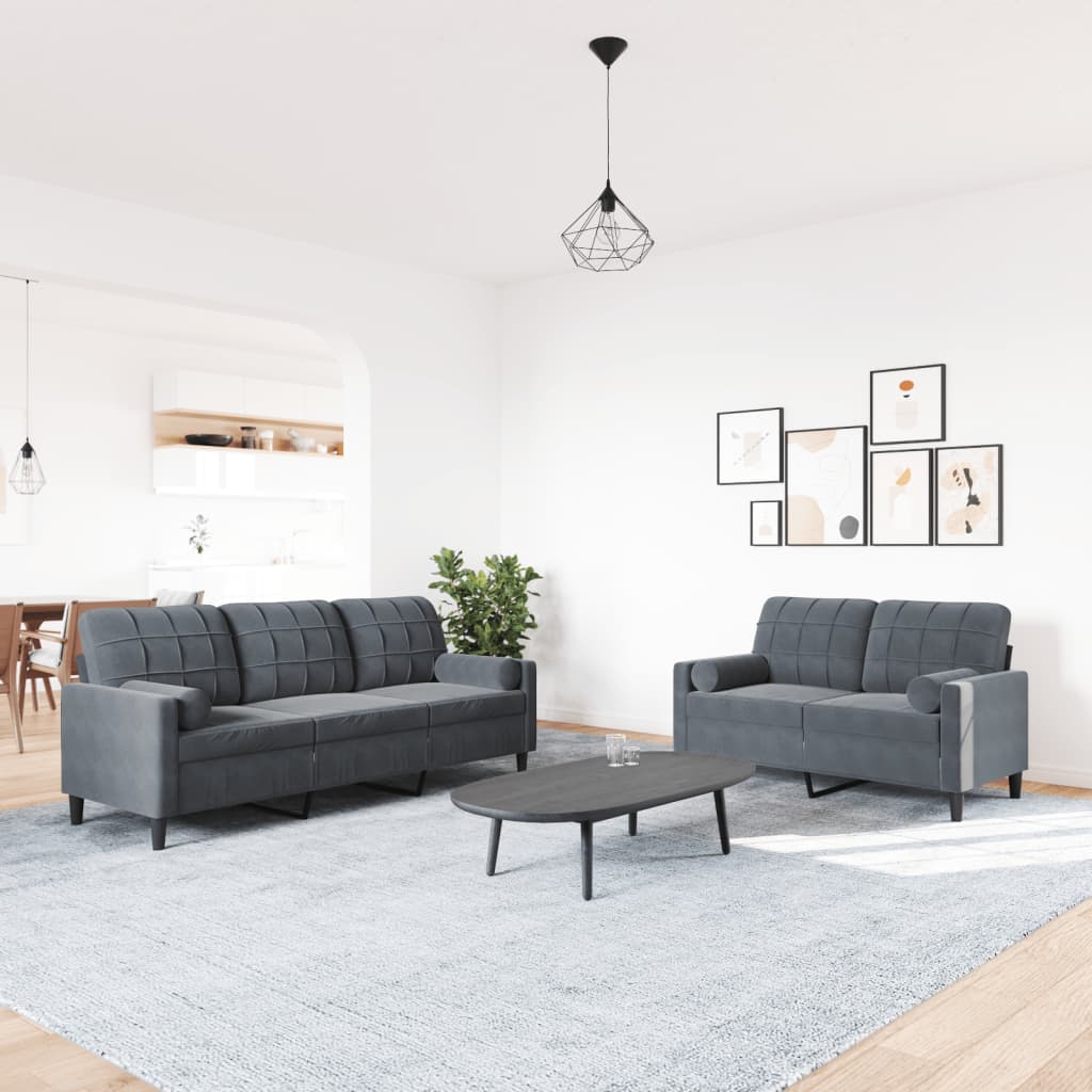 2-dijelni set sofa s jastucima tamnosivi baršunasti