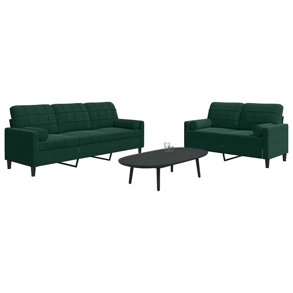 2-dijelni set sofa s jastucima tamnozeleni baršunasti