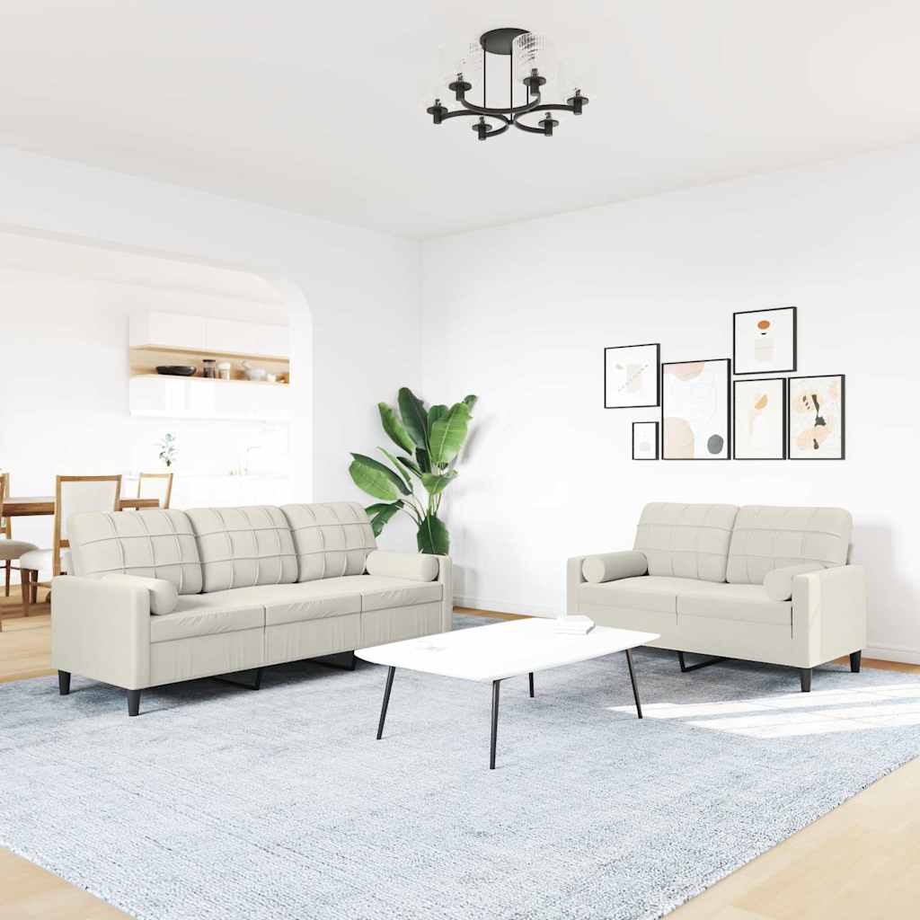 2-dijelni set sofa s jastucima krem baršunasti