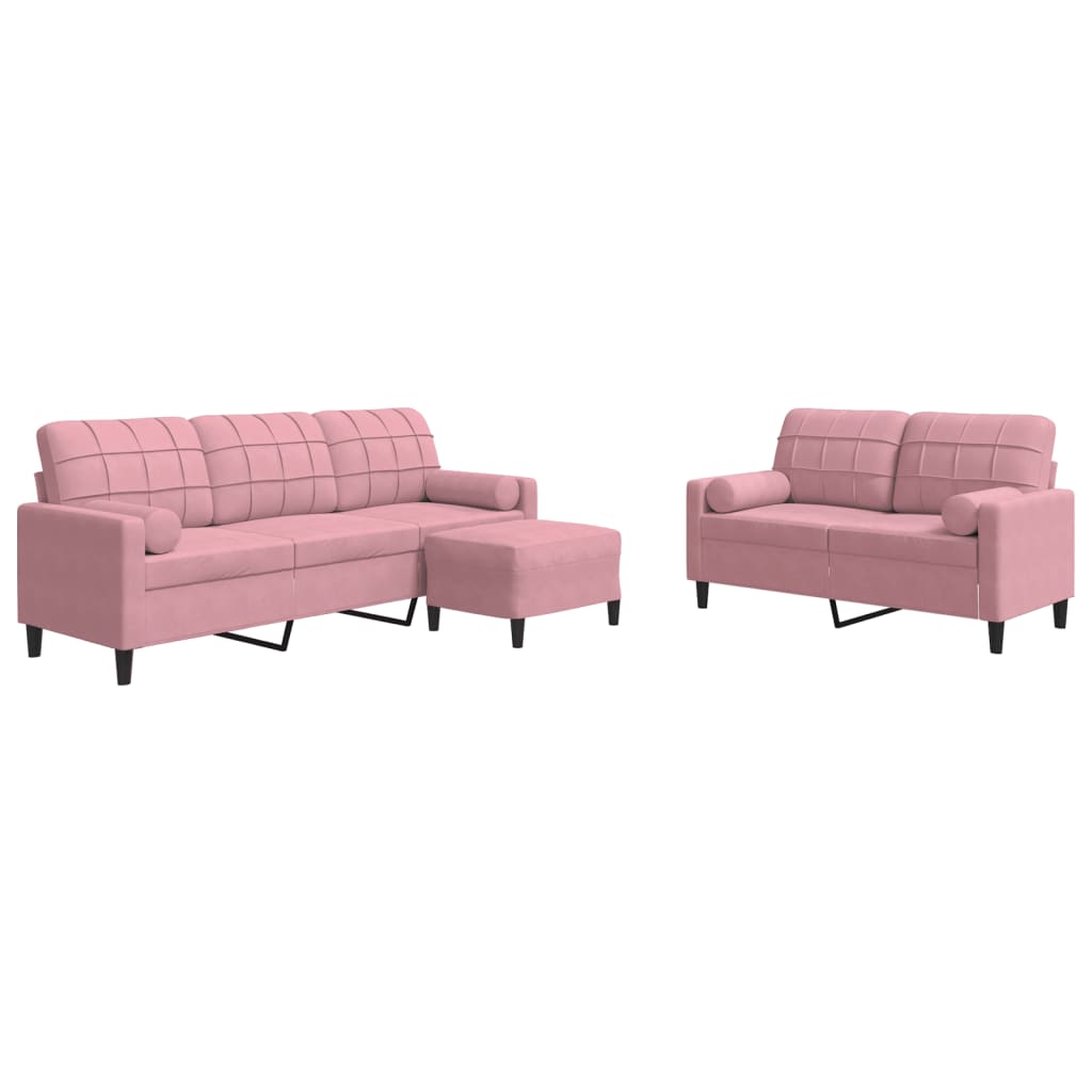 3-dijelni set sofa s jastucima ružičasti baršunasti