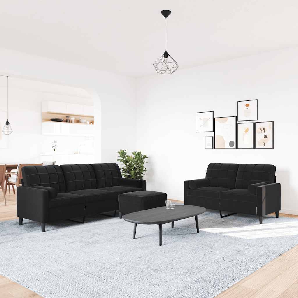 3-dijelni set sofa s jastucima crni baršunasti