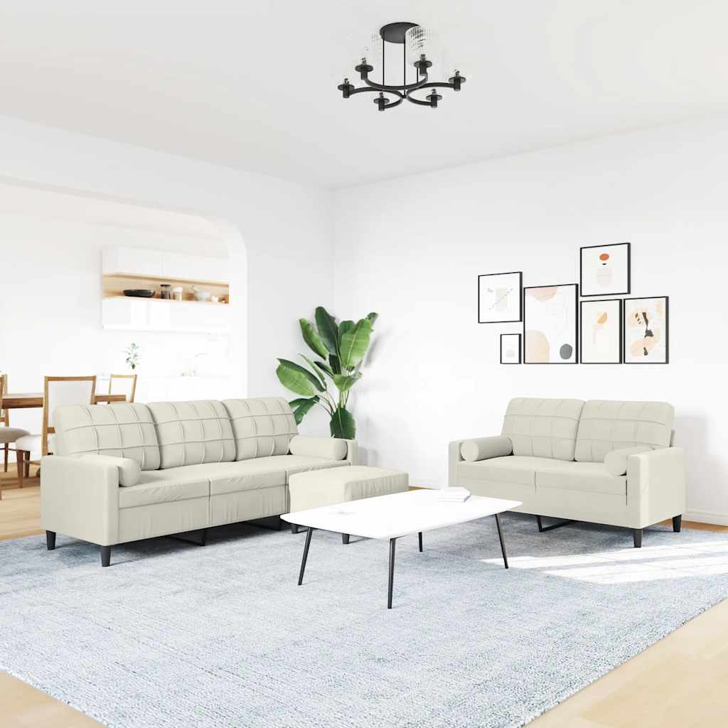 3-dijelni set sofa s jastucima krem baršunasti