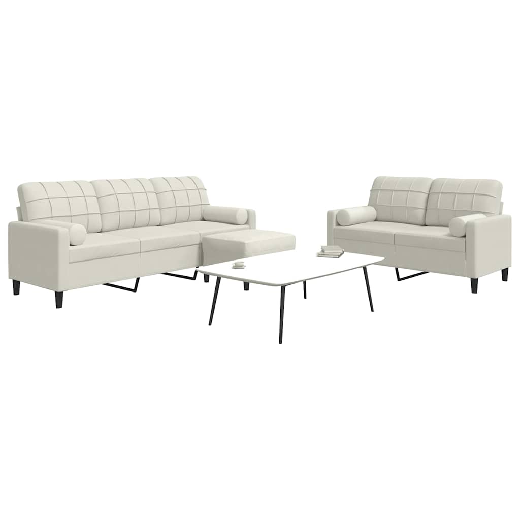 3-dijelni set sofa s jastucima krem baršunasti