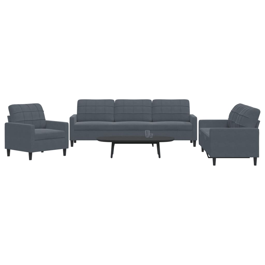 3-dijelni set sofa s jastucima tamnosivi baršunasti