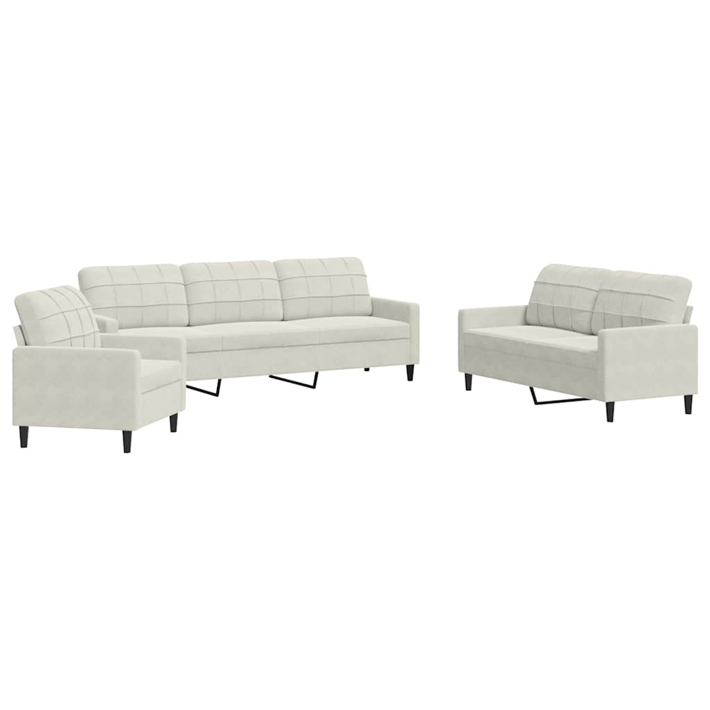 3-dijelni set sofa s jastucima krem baršunasti