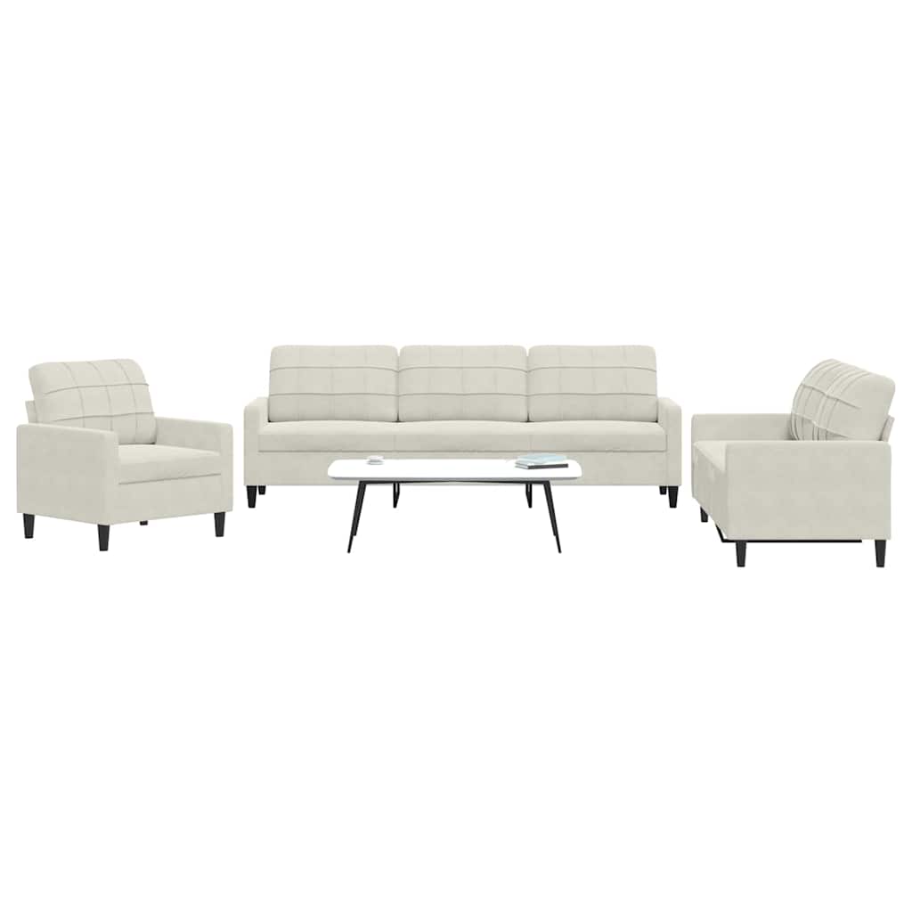 3-dijelni set sofa s jastucima krem baršunasti