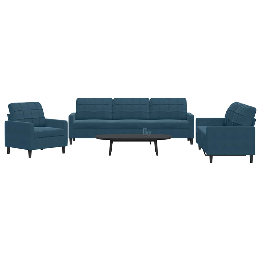 3-dijelni set sofa s jastucima plavi baršunasti