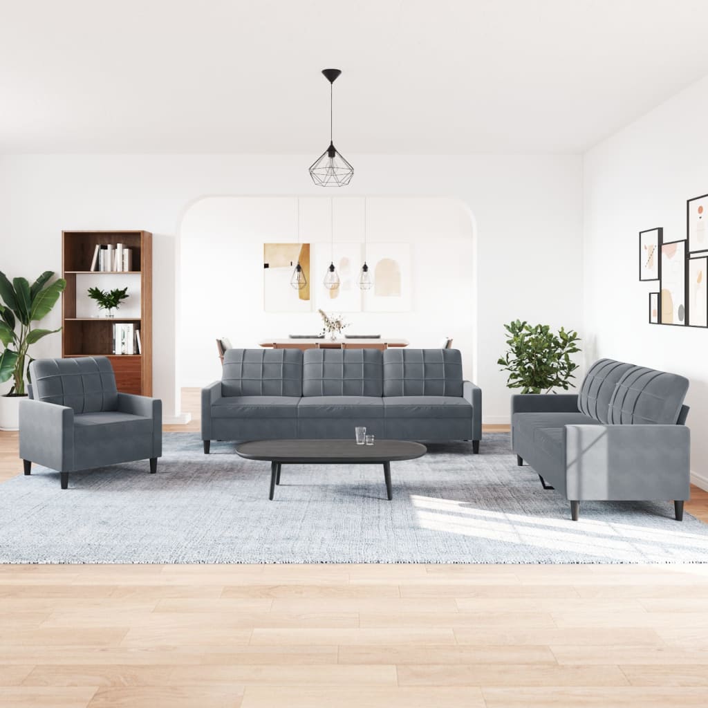 4-dijelni set sofa s jastucima tamnosivi baršunasti