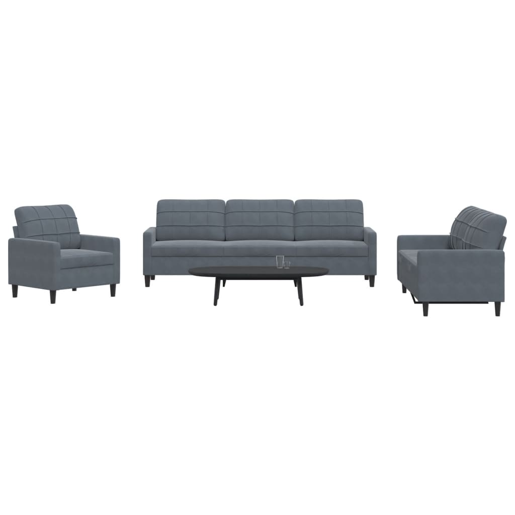 4-dijelni set sofa s jastucima tamnosivi baršunasti