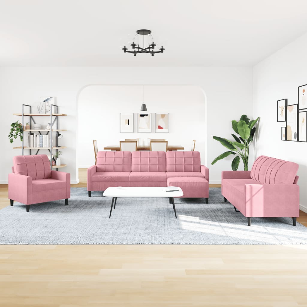 4-dijelni set sofa s jastucima ružičasti baršunasti