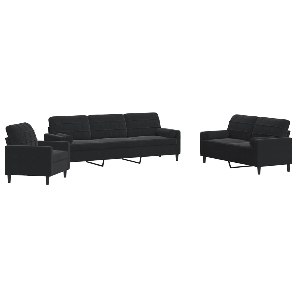 3-dijelni set sofa s jastucima crni baršunasti