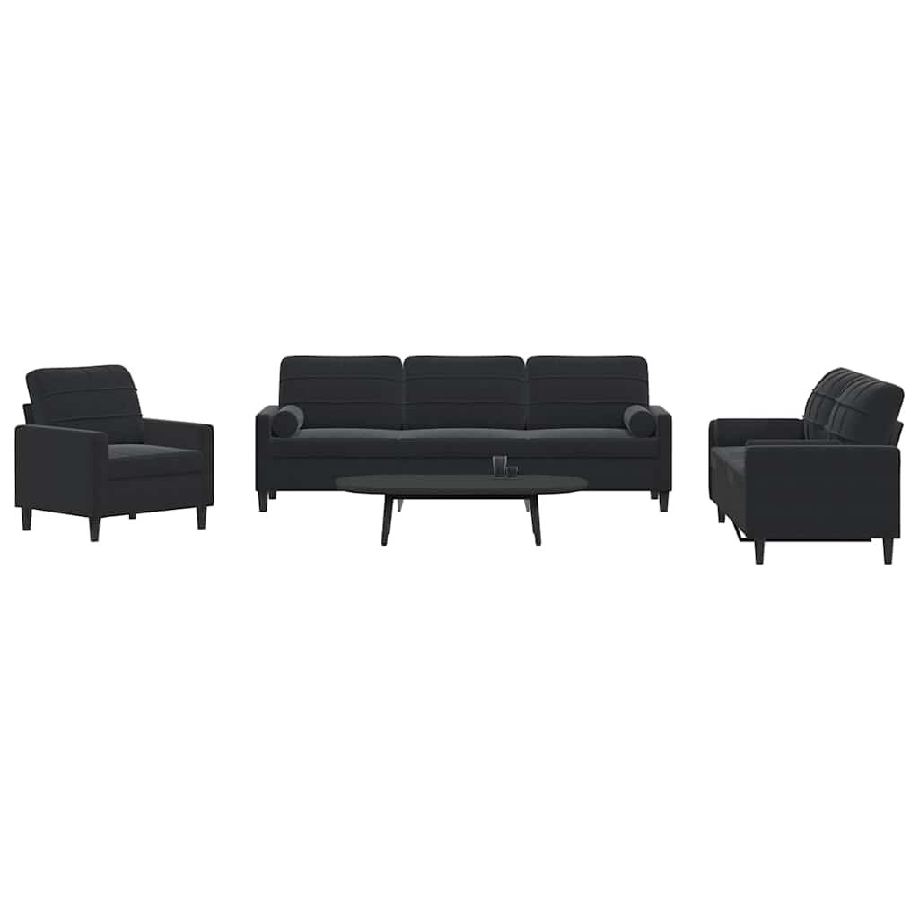 3-dijelni set sofa s jastucima crni baršunasti