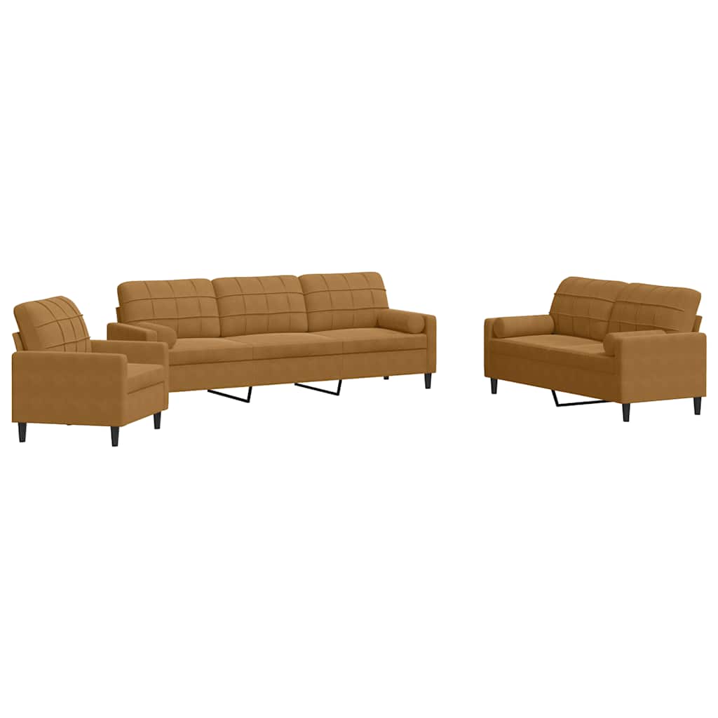3-dijelni set sofa s jastucima smeđi baršunasti