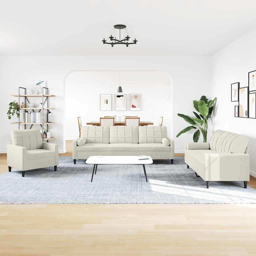3-dijelni set sofa s jastucima krem baršunasti