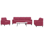 4-dijelni set sofa s jastucima crvena boja vina baršunasti