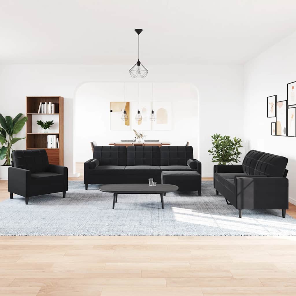 4-dijelni set sofa s jastucima crni baršunasti