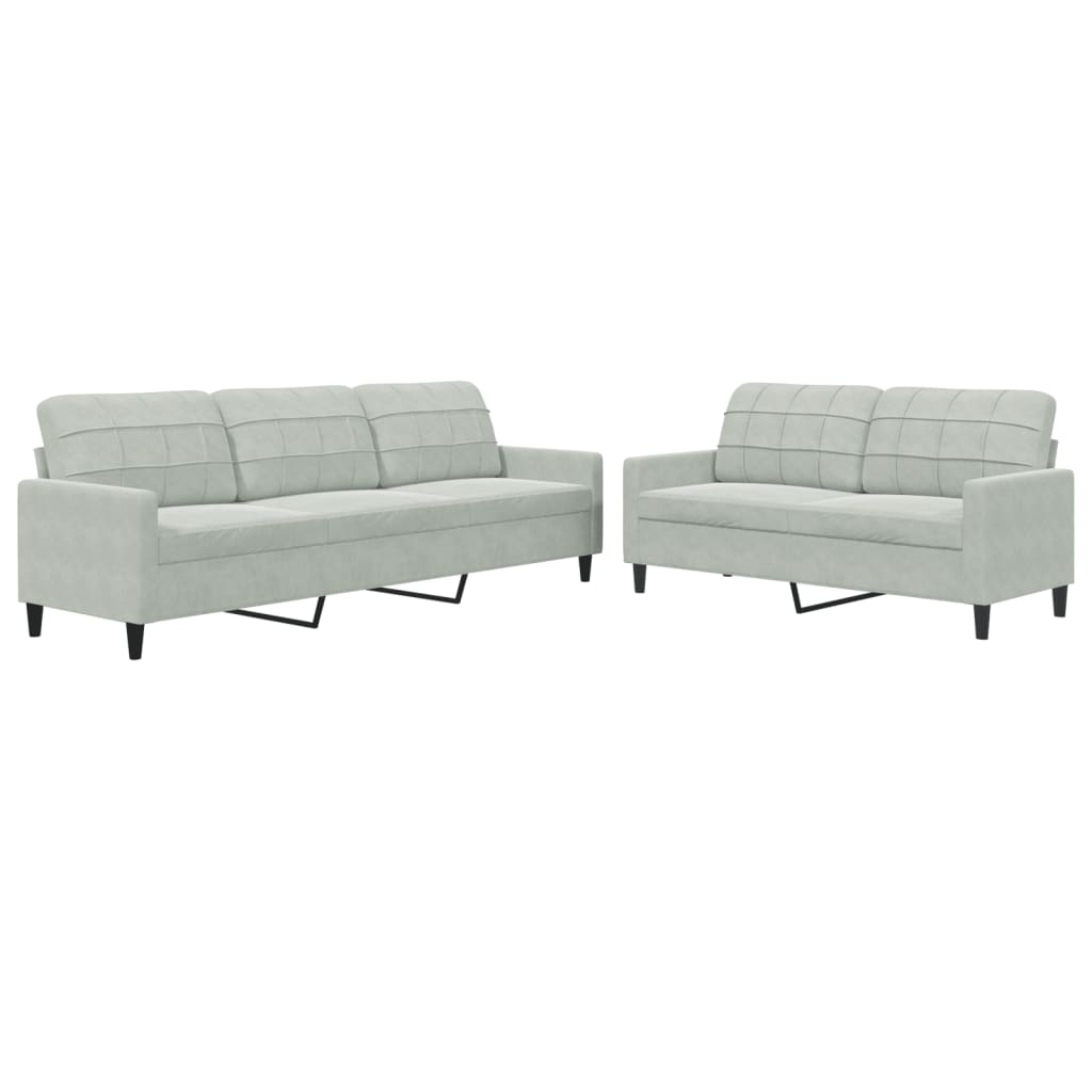 2-dijelni set sofa s jastucima svjetlosivi baršunasti