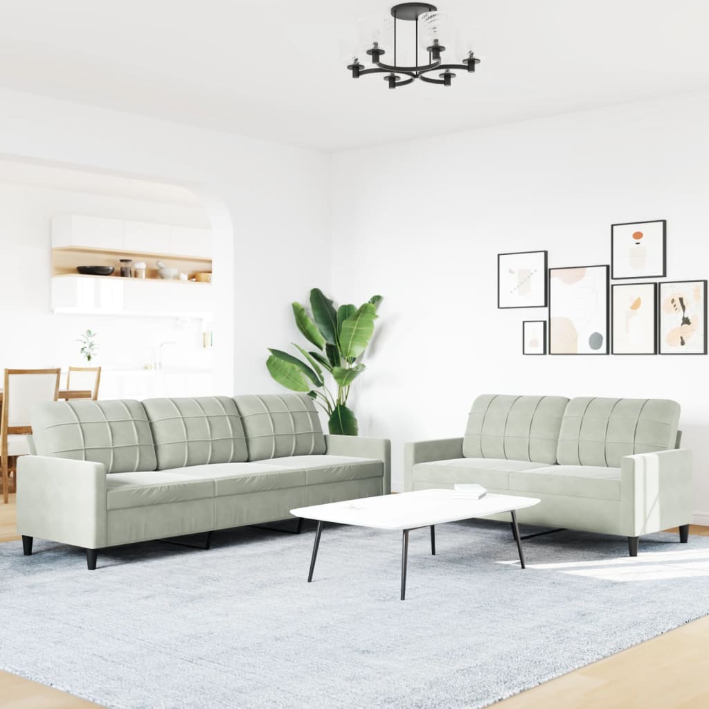 2-dijelni set sofa s jastucima svjetlosivi baršunasti