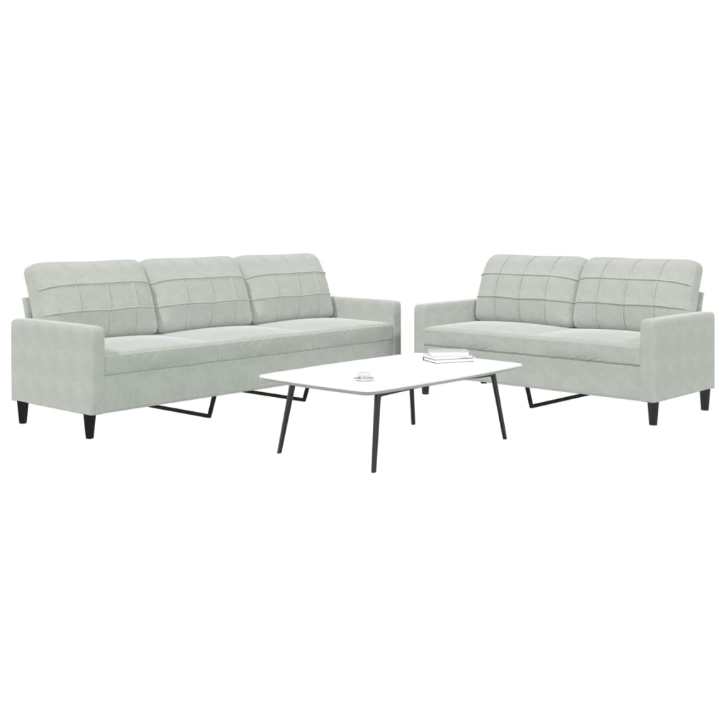 2-dijelni set sofa s jastucima svjetlosivi baršunasti