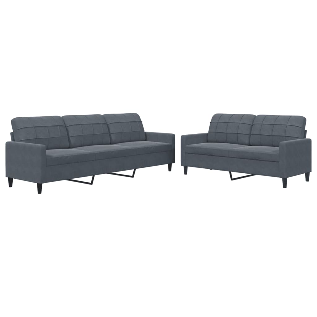 2-dijelni set sofa s jastucima tamnosivi baršunasti