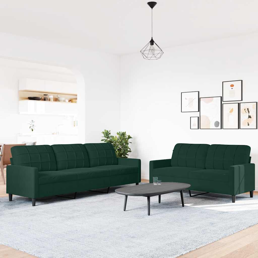 2-dijelni set sofa s jastucima tamnozeleni baršunasti