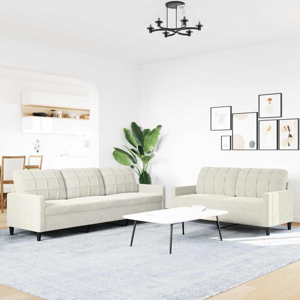 2-dijelni set sofa s jastucima krem baršunasti