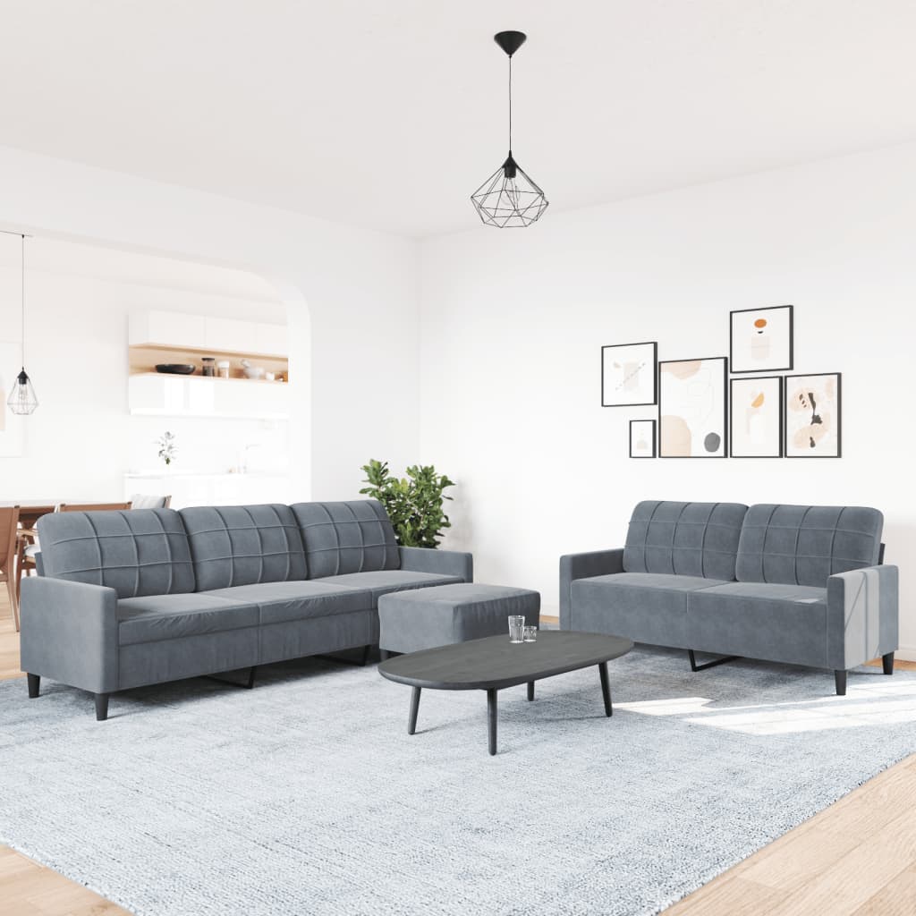 3-dijelni set sofa s jastucima tamnosivi baršunasti