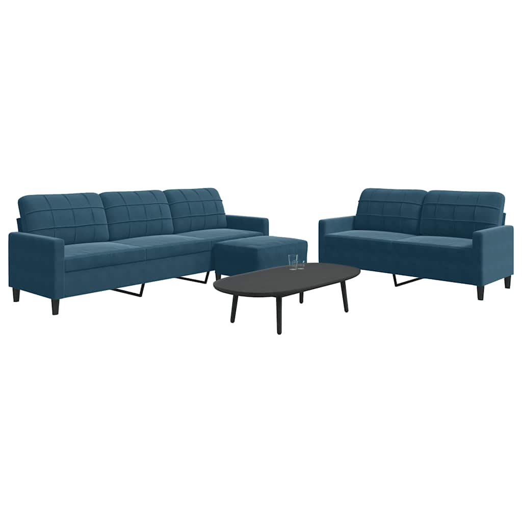 3-dijelni set sofa s jastucima plavi baršunasti