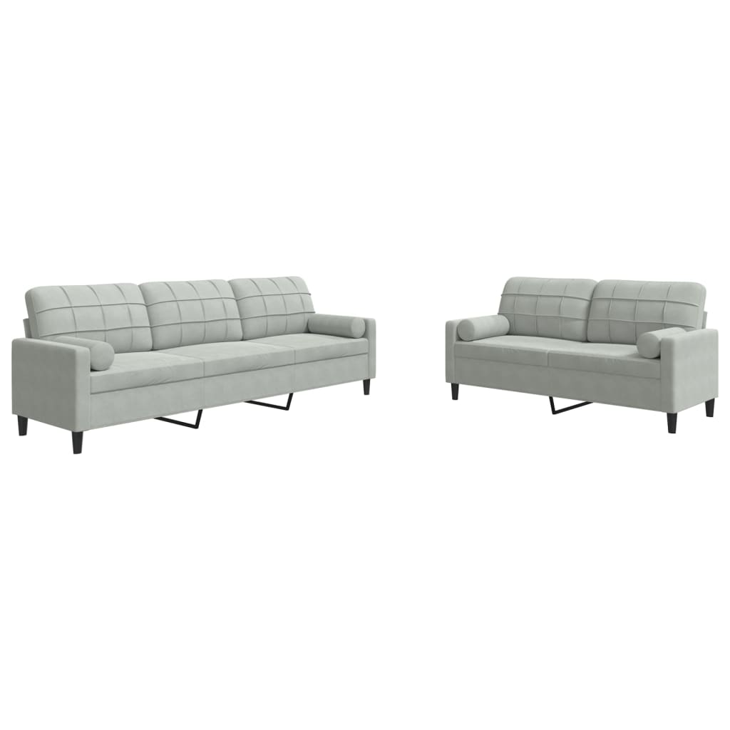 2-dijelni set sofa s jastucima svjetlosivi baršunasti