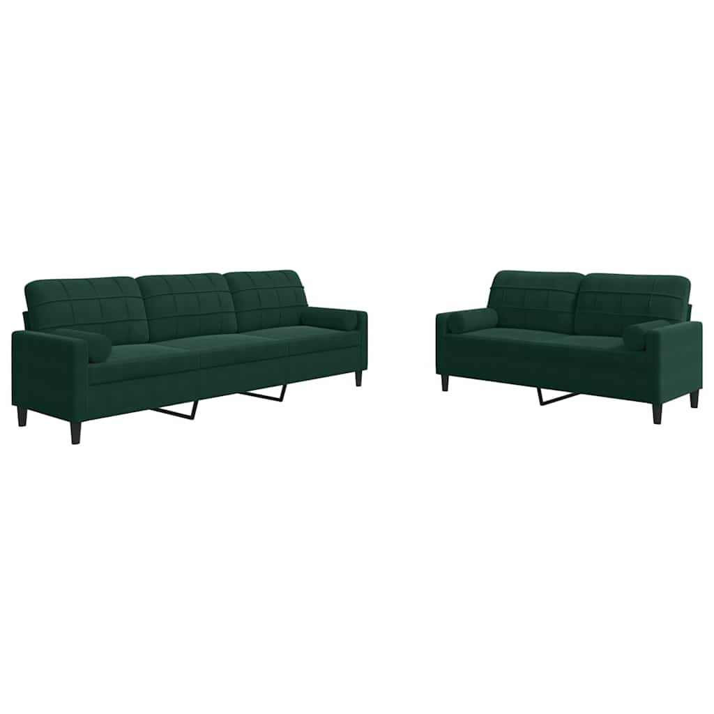2-dijelni set sofa s jastucima tamnozeleni baršunasti