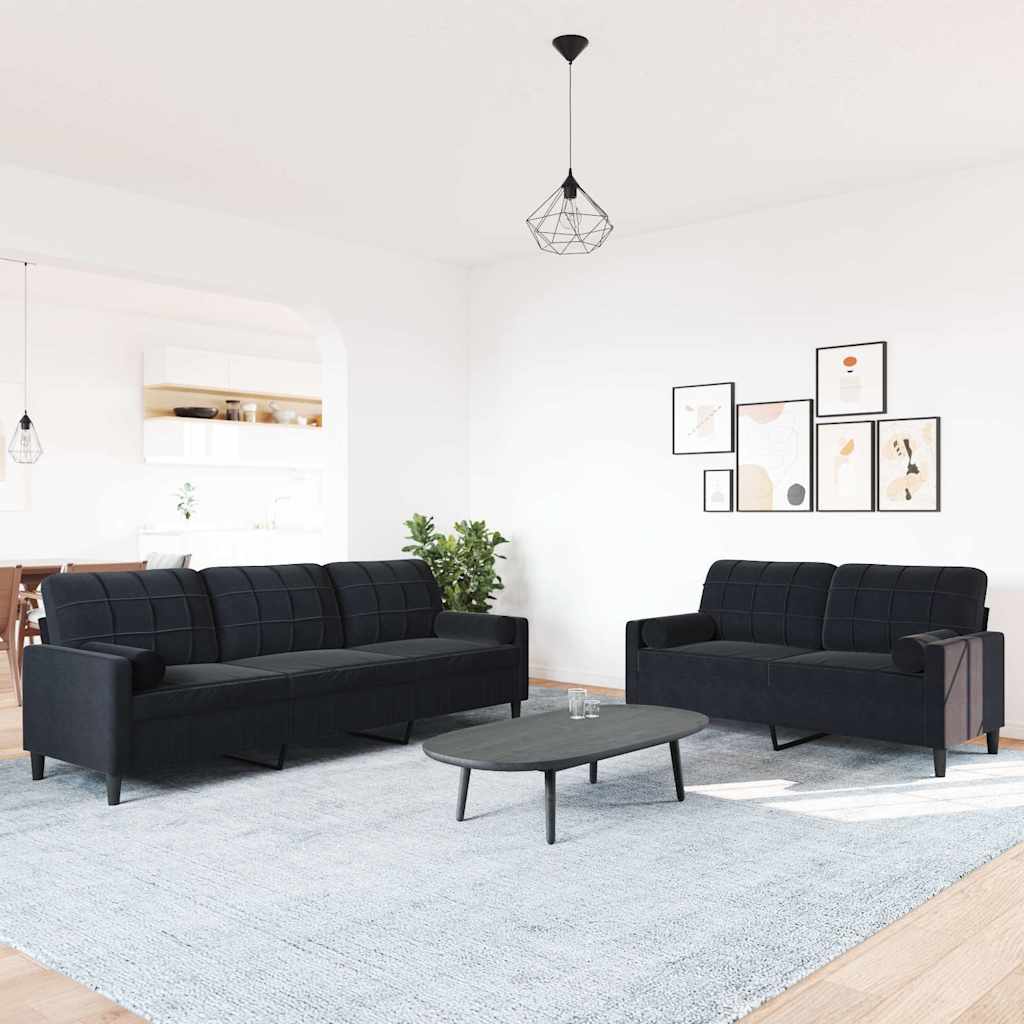 2-dijelni set sofa s jastucima crni baršunasti