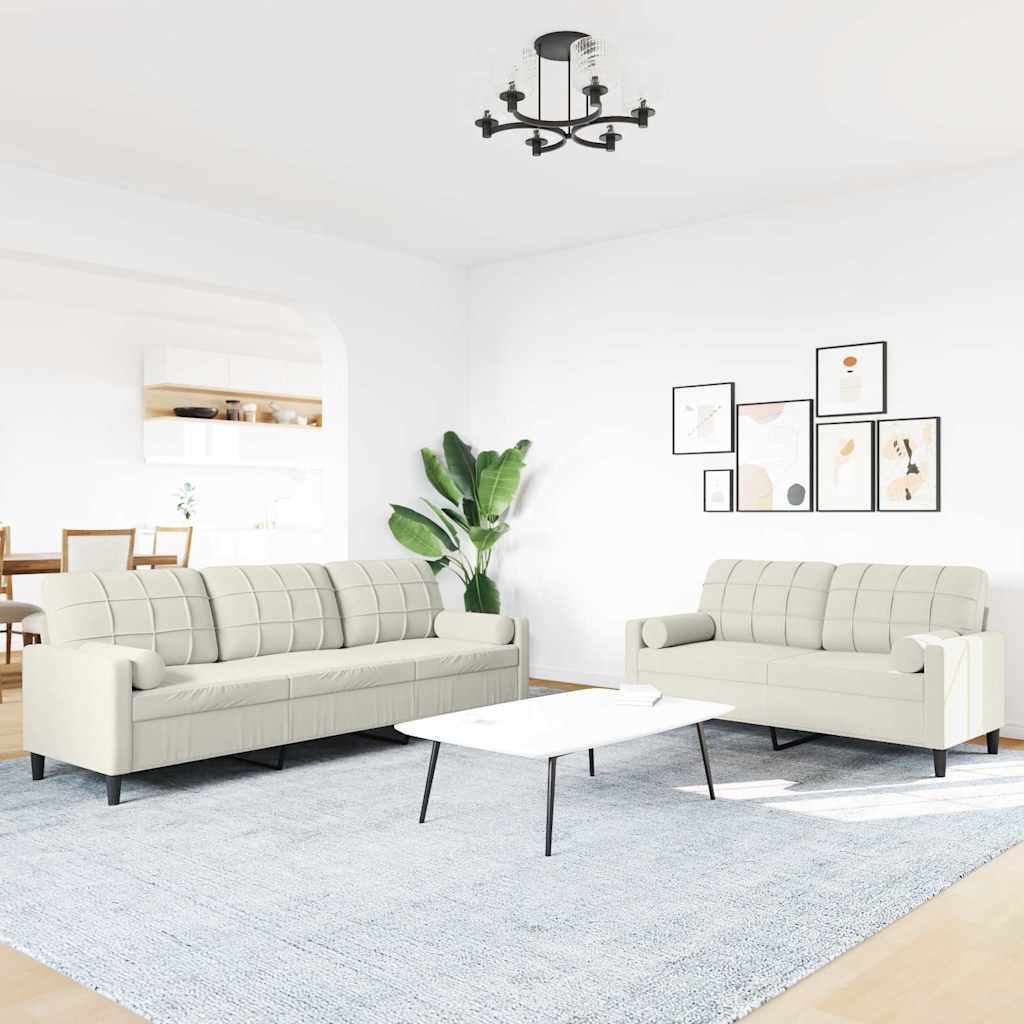 2-dijelni set sofa s jastucima krem baršunasti