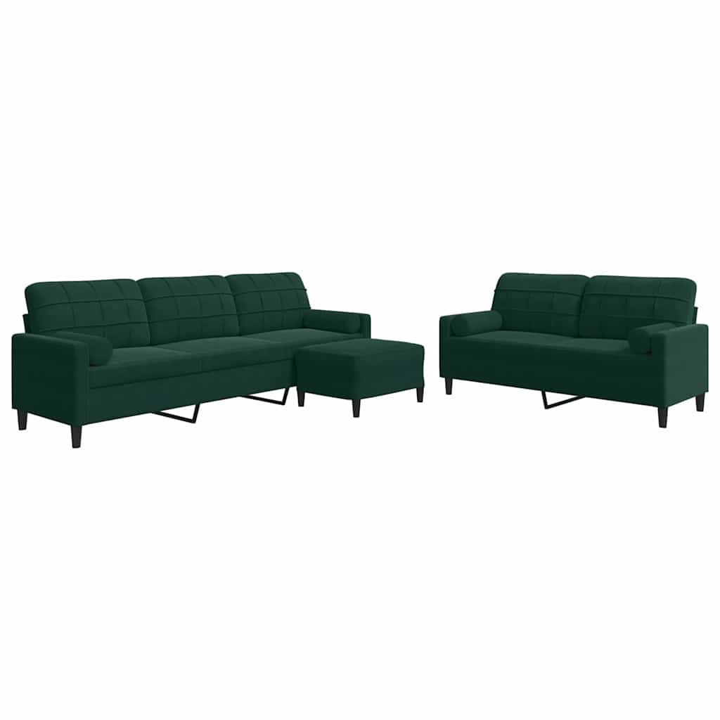 3-dijelni set sofa s jastucima tamnozeleni baršunasti