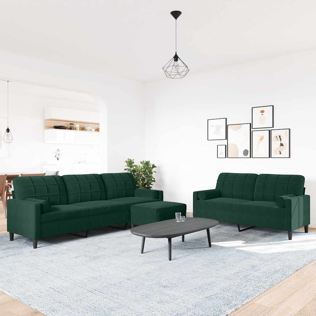 3-dijelni set sofa s jastucima tamnozeleni baršunasti