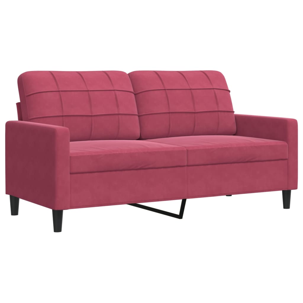 3-dijelni set sofa s jastucima crvena boja vina baršunasti