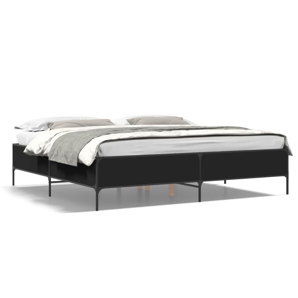 Okvir za krevet crni 200 x 200 cm konstruirano drvo i metal