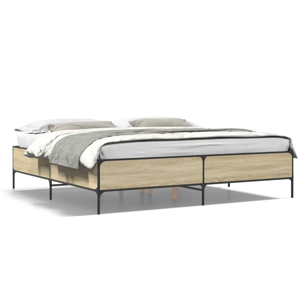 Okvir za krevet boja hrasta 200x200cm konstruirano drvo i metal